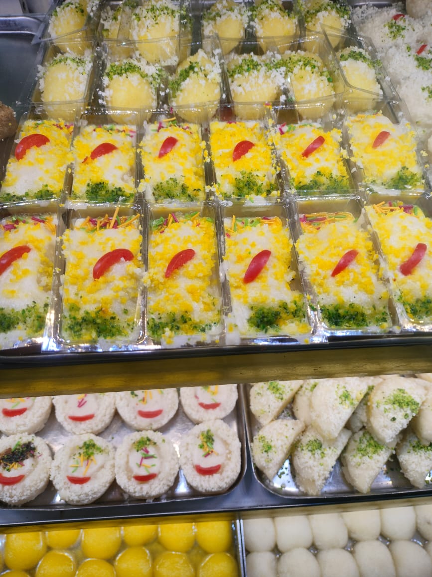 Fresh sweets display counter at Shuvam Misti Mahal Ghatshila
